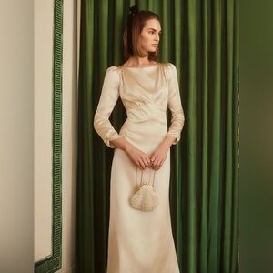 Sophisticated Long Sleeve Cream/Almond Dress Reformation Arklow